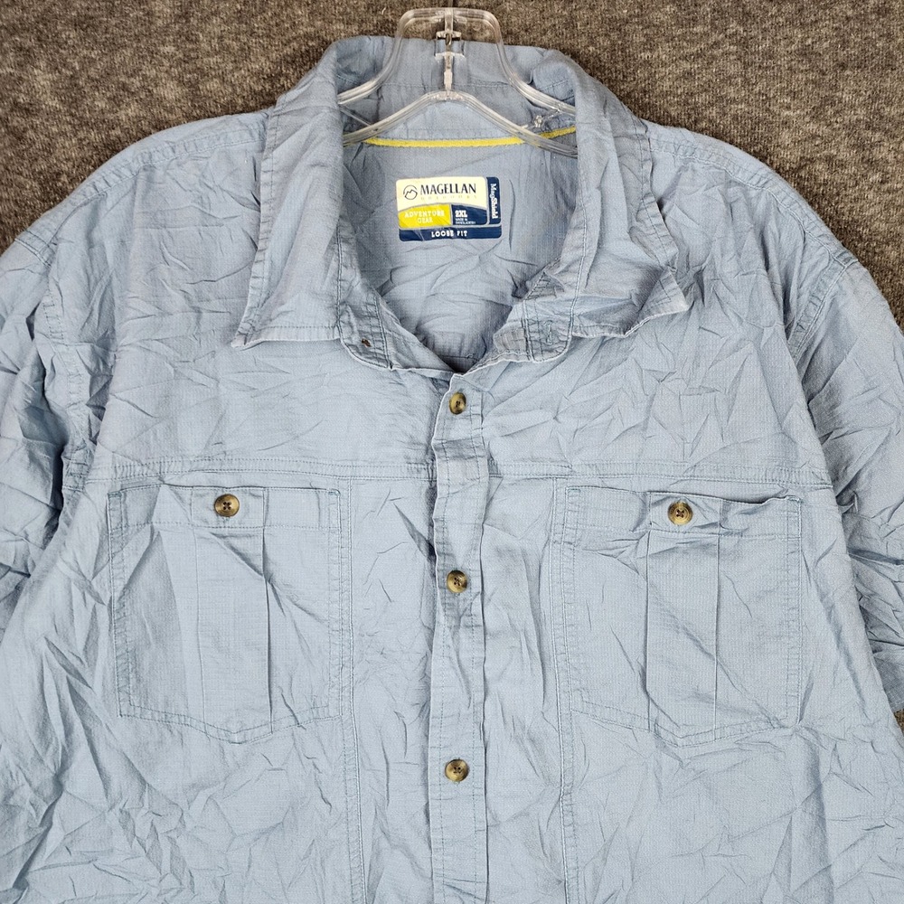 Magellan Outdoors Adventure Gear Men 2XL Blue Short Sleeve MagShield Loose Shirt - Picture 2 of 8